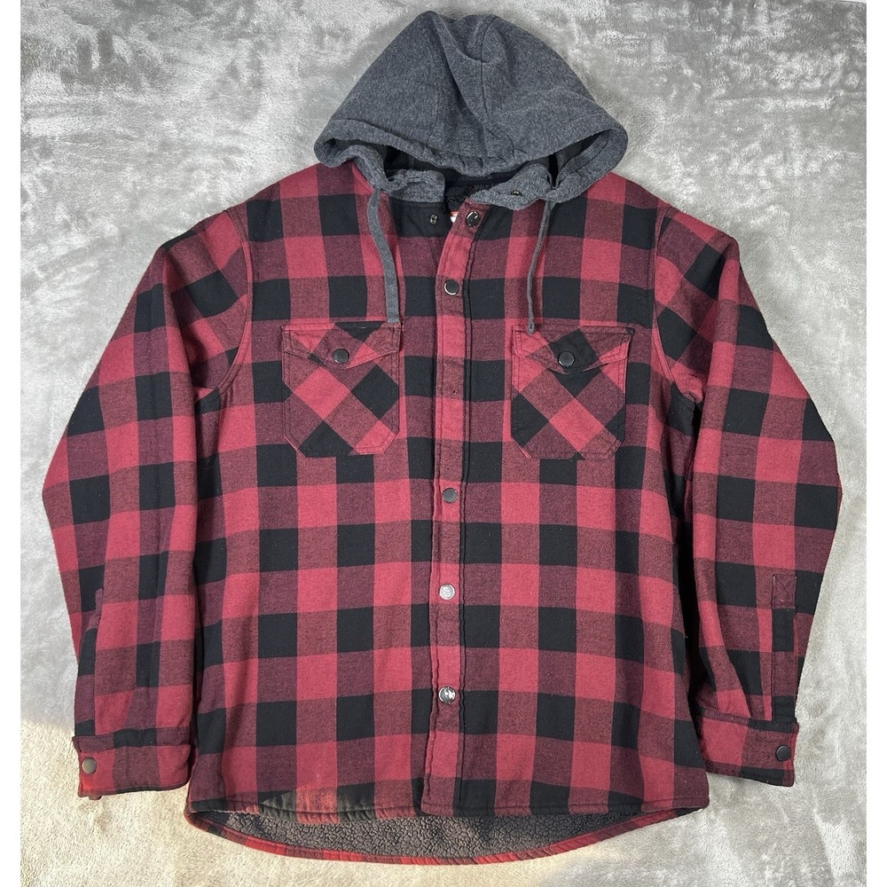 HAWKE & CO Outfitter Men's L Plaid Fleece Hoodie‎ Zip Shacket sherpa flannel